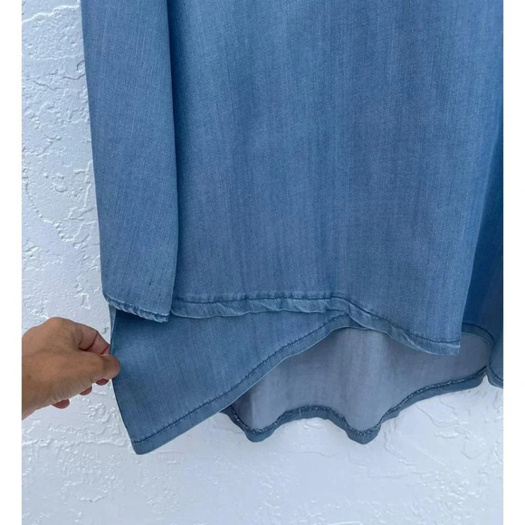 Chicos Womens Long Sleeve High Low Asymmetrical Denim Blue Top Sz 3 - Picture 3 of 11